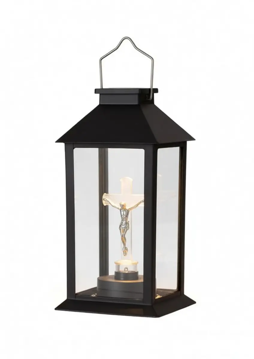 Felinar Solar Negru Cruce cu LED