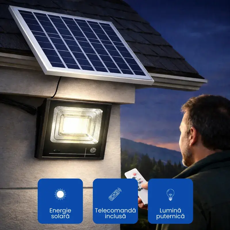 Set 2 Proiectoare LED 200w/300w/400w SUNTEC + 2 Panouri Solare 