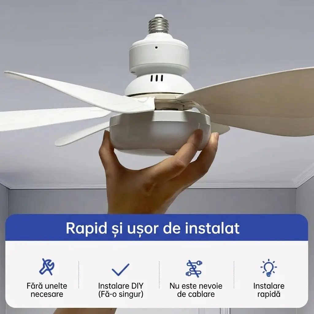 Ventilator cu Bec LED pentru Dulie E27 — 3 Viteze, Telecomanda